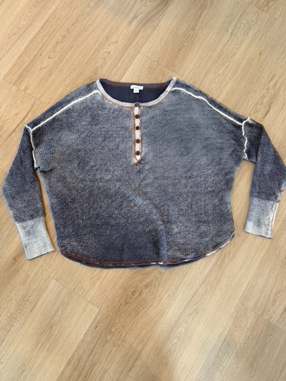 Sundance Cool Escape Textured Henley Top Blue Brown Large